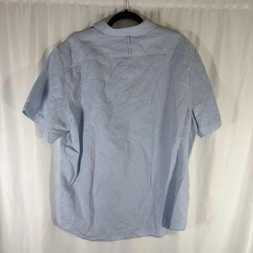 Banana Republic Linen Blend Shirt Men's XL Blue Striped Button Up Short Sleeve
